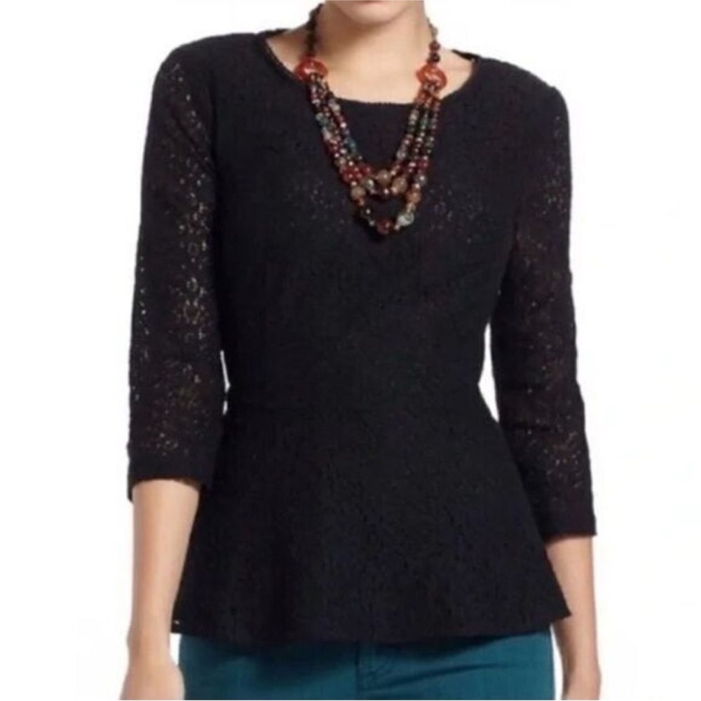 Anthropologie Moulinette Soeurs Lace Peplum Top-Black-Size 0-Whimsigoth